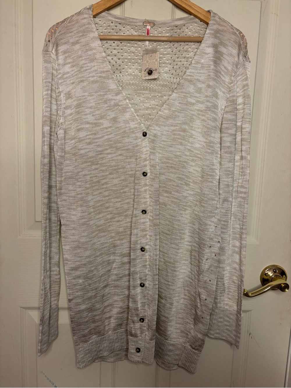 Free People Heathered cream V-Neck Button Cardigan